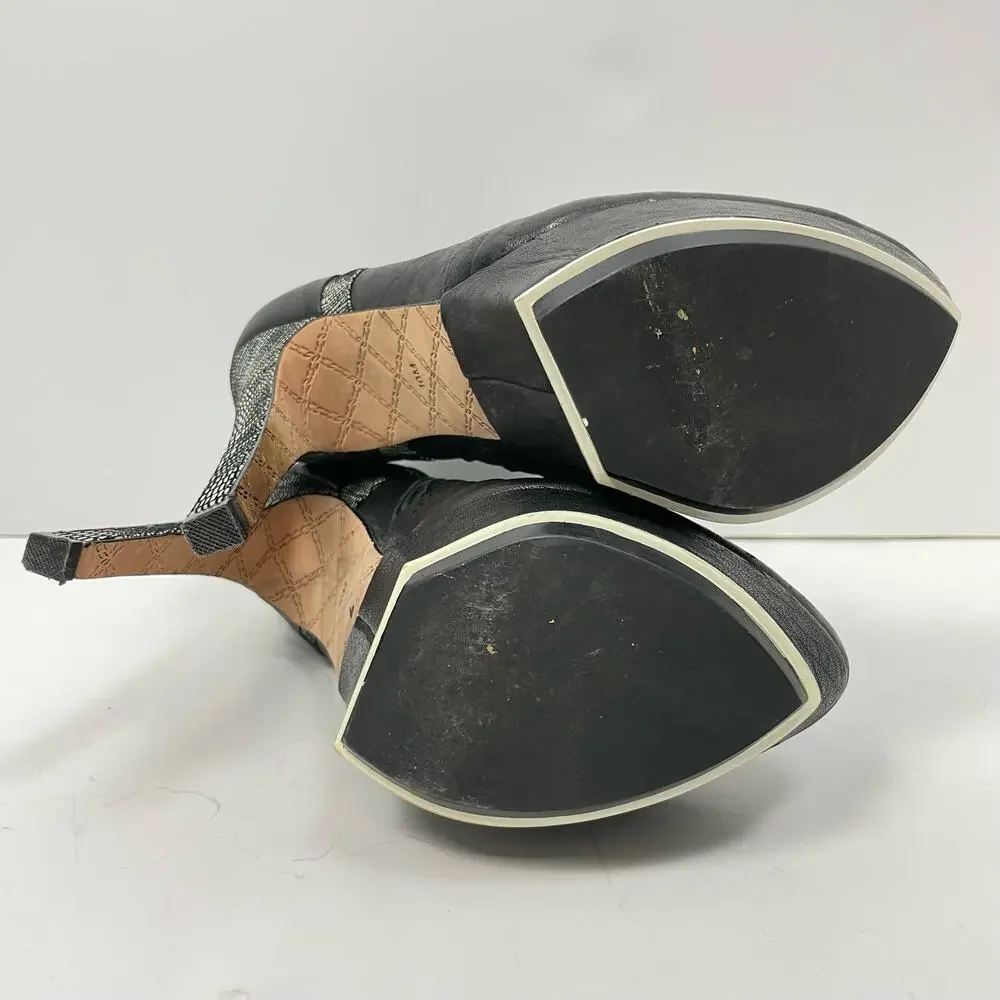 L.A.M.B. | Dorene Black Leather High Stiletto Heel Platform Booties - Picture 9 of 9